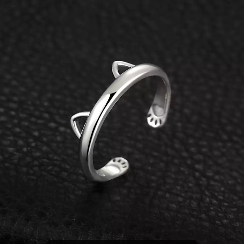 "Purrr-fect Companion" Kitty Cat Minimalist Dainty Silver Adjustable Animal Ring